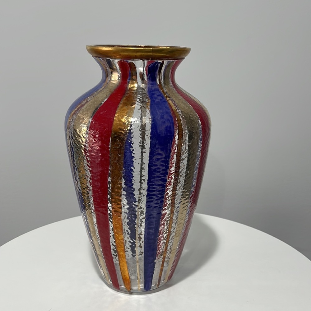 Mid-century modern style hand painted Italian Art glass vase 12”